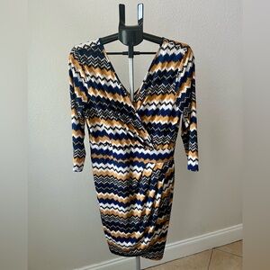Fashion Nova Chevron Long Sleeve Dress - Blue, Black, Gold